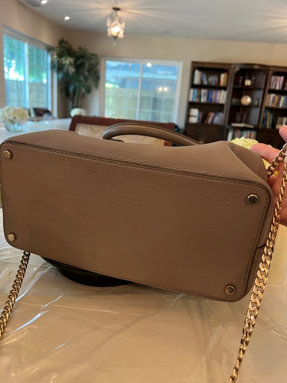Kate Spade New York Taupe Pebbled Leather Satchel Gold Chain Shoulder Bag - Picture 10 of 10